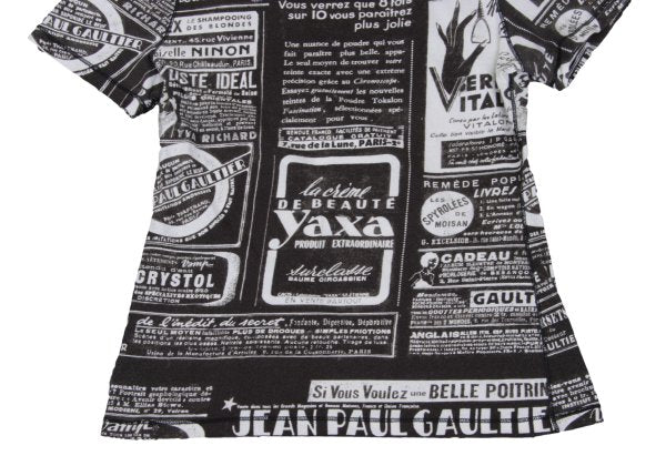 Jean Paul GAULTIER FEMME Printed Black Off-White T-Shirt Size 40