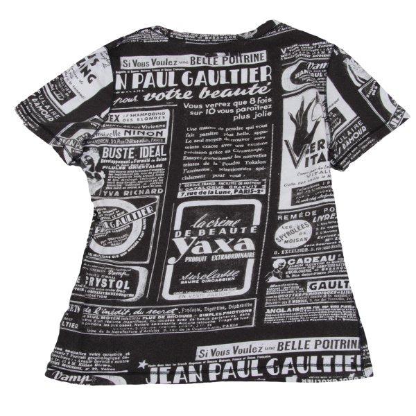 Jean Paul GAULTIER FEMME Printed Black Off-White T-Shirt Size 40