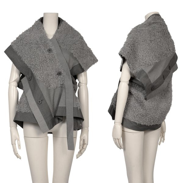 ISSEY MIYAKE Cotton Boa Panel Asymmetrical Vest Gray Size 3