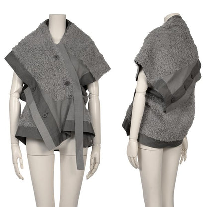 ISSEY MIYAKE Cotton Boa Panel Asymmetrical Vest Gray Size 3