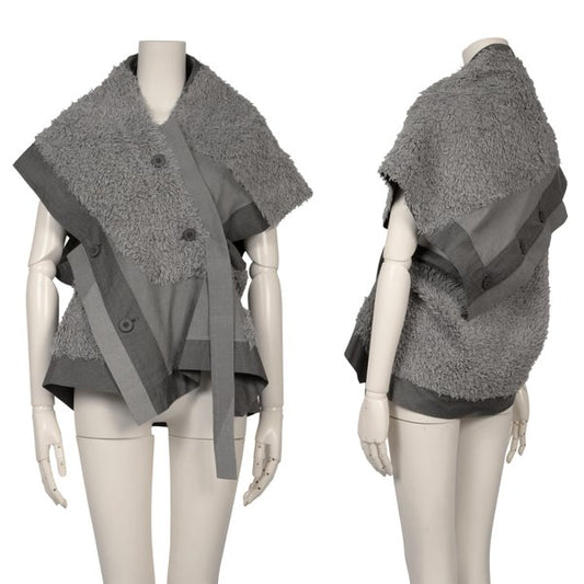 ISSEY MIYAKE Cotton Boa Panel Asymmetrical Vest Gray Size 3