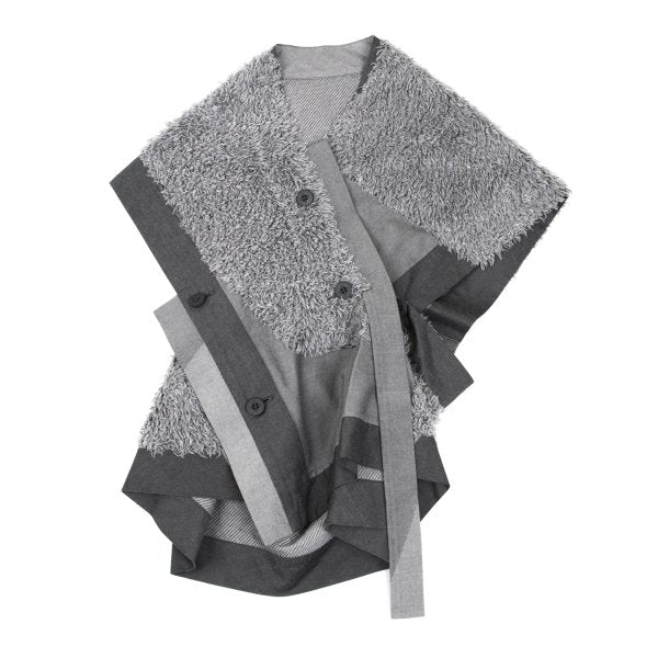 ISSEY MIYAKE Cotton Boa Panel Asymmetrical Vest Gray Size 3