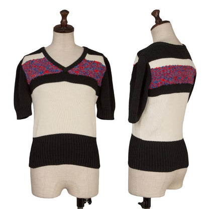 CARVEN Wool Blend Pile Panel V-Neck Sweater Black Size M