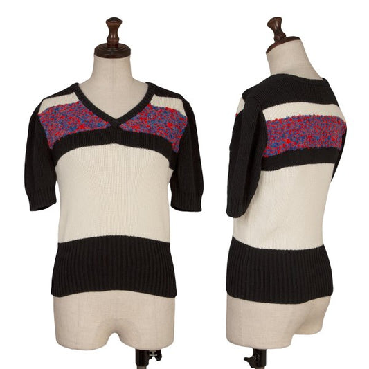 CARVEN Wool Blend Pile Panel V-Neck Sweater Black Size M