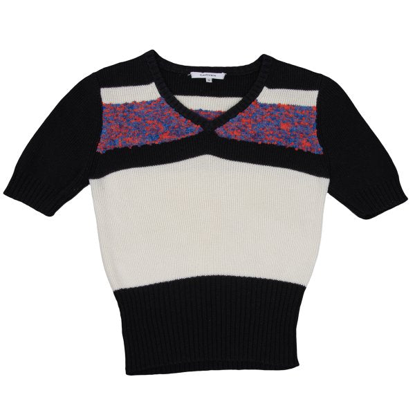 CARVEN Wool Blend Pile Panel V-Neck Sweater Black Size M