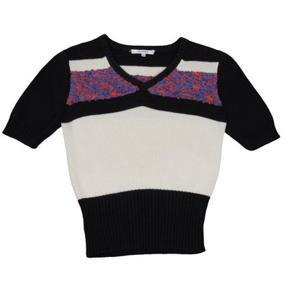 CARVEN Wool Blend Pile Panel V-Neck Sweater Black Size M