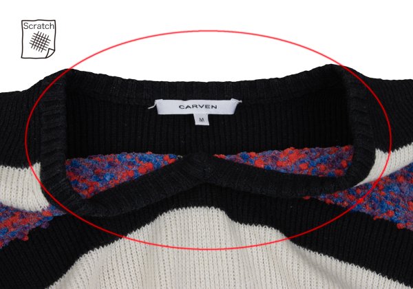 CARVEN Wool Blend Pile Panel V-Neck Sweater Black Size M