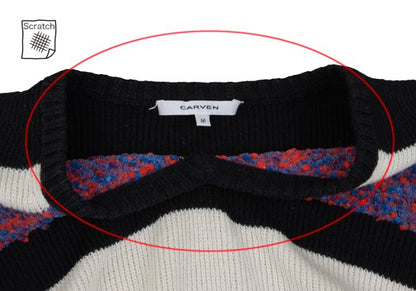 CARVEN Wool Blend Pile Panel V-Neck Sweater Black Size M