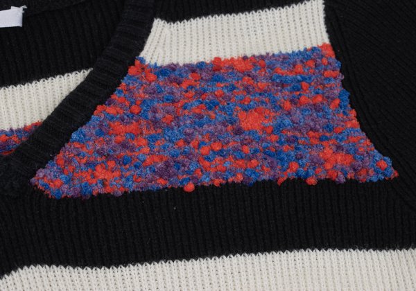 CARVEN Wool Blend Pile Panel V-Neck Sweater Black Size M