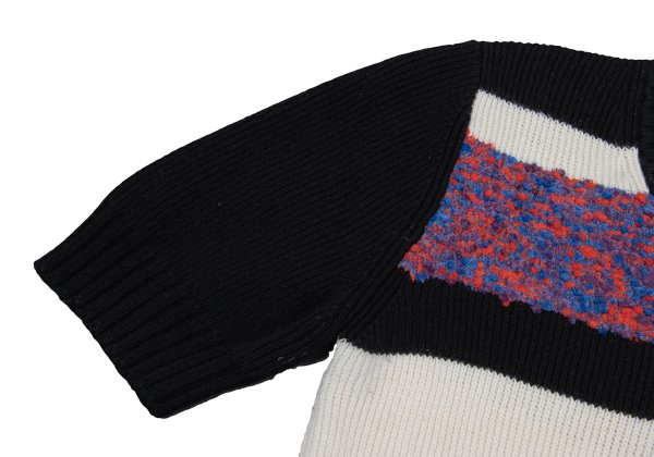 CARVEN Wool Blend Pile Panel V-Neck Sweater Black Size M