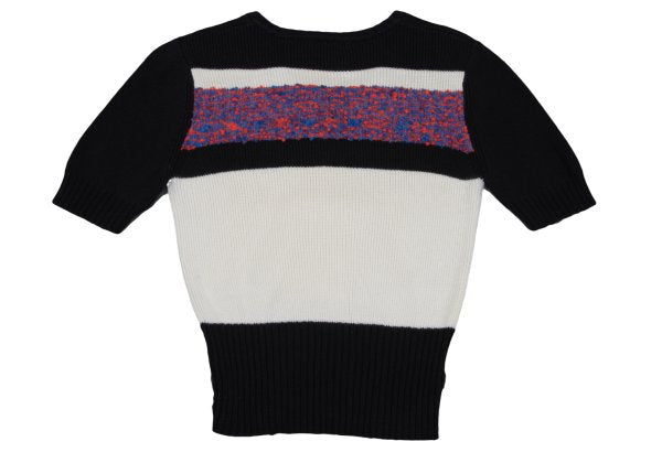 CARVEN Wool Blend Pile Panel V-Neck Sweater Black Size M