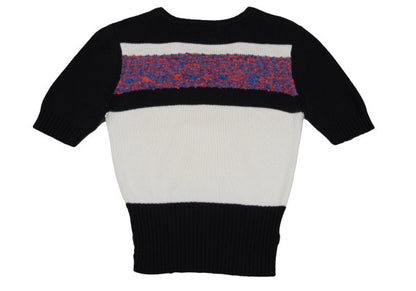 CARVEN Wool Blend Pile Panel V-Neck Sweater Black Size M