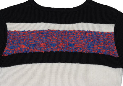 CARVEN Wool Blend Pile Panel V-Neck Sweater Black Size M