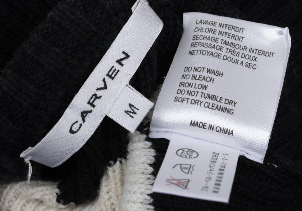 CARVEN Wool Blend Pile Panel V-Neck Sweater Black Size M