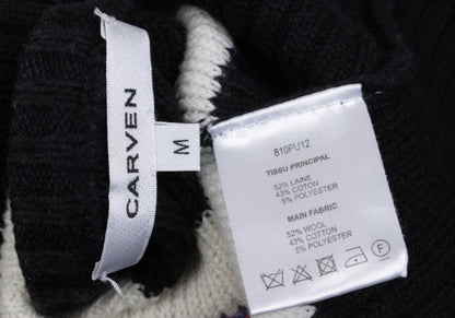 CARVEN Wool Blend Pile Panel V-Neck Sweater Black Size M