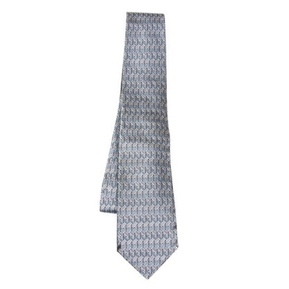 GUCCI Silk Geometric Pattern Tie Gray Light Blue