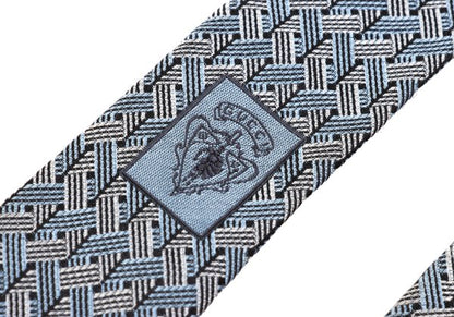 GUCCI Silk Geometric Pattern Tie Gray Light Blue