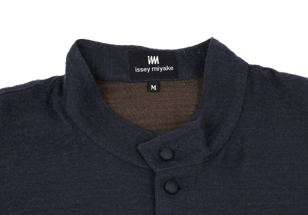 ISSEY MIYAKE im Wool Cotton Mao Collar Shirt Navy Size M