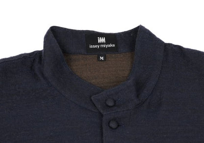 ISSEY MIYAKE im Wool Cotton Mao Collar Shirt Navy Size M
