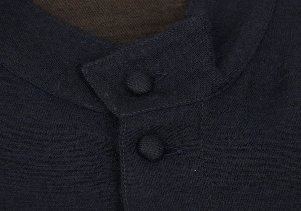 ISSEY MIYAKE im Wool Cotton Mao Collar Shirt Navy Size M