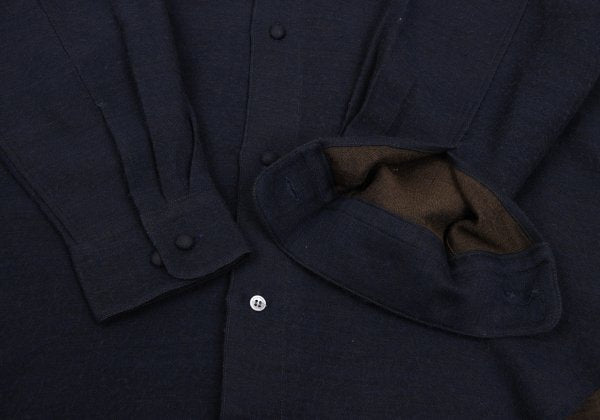 ISSEY MIYAKE im Wool Cotton Mao Collar Shirt Navy Size M