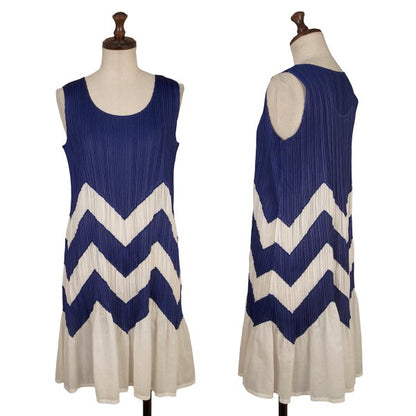 PLEATS PLEASE Zigzag Sleeveless Pleated Tunic Blue Blouse Size 3