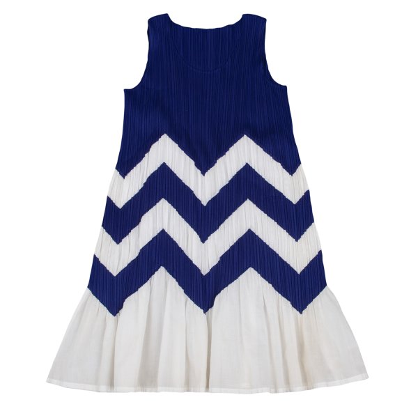 PLEATS PLEASE Zigzag Sleeveless Pleated Tunic Blue Blouse Size 3