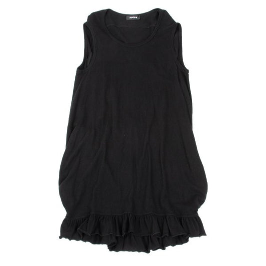 zucca Cotton Sleeveless Knit Hem Ruffle Dress Black Size M