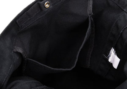 Y's Logo Print Canvas Shoulder Bag Black
