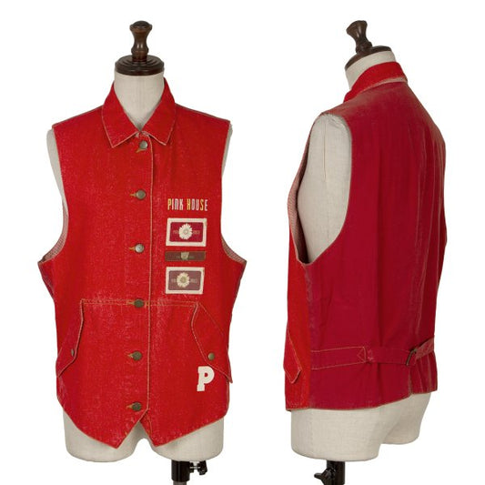 PINK HOUSE Patch Design Denim Vest Red Size M