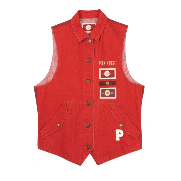 PINK HOUSE Patch Design Denim Vest Red Size M