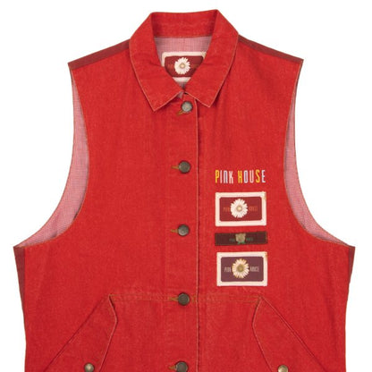 PINK HOUSE Patch Design Denim Vest Red Size M