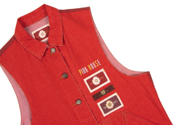 PINK HOUSE Patch Design Denim Vest Red Size M
