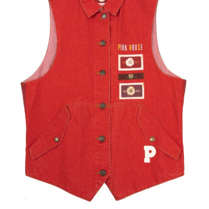 PINK HOUSE Patch Design Denim Vest Red Size M