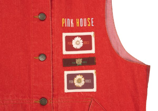 PINK HOUSE Patch Design Denim Vest Red Size M
