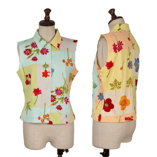 KENZO Floral Panel Print Sleeveless Blouse Multi Size M