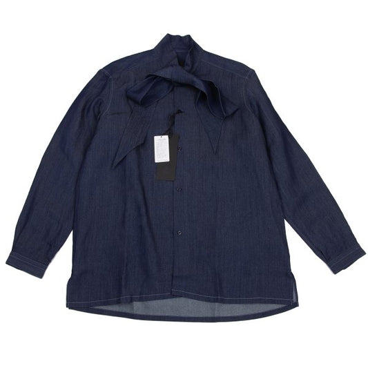 LANVIN Indigo Dye Bow-Tie Neck Long Sleeve Shirt Size 50