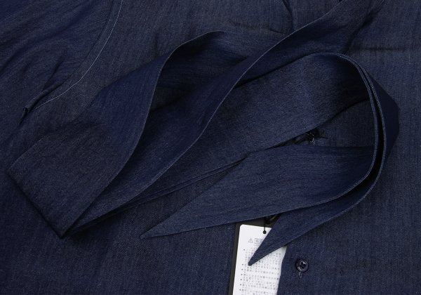 LANVIN Indigo Dye Bow-Tie Neck Long Sleeve Shirt Size 50