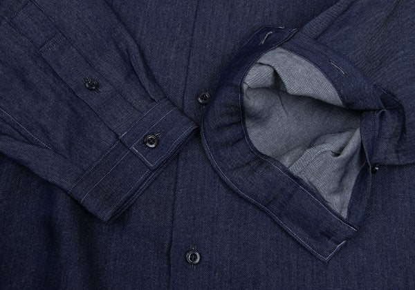 LANVIN Indigo Dye Bow-Tie Neck Long Sleeve Shirt Size 50