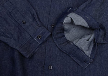 LANVIN Indigo Dye Bow-Tie Neck Long Sleeve Shirt Size 50