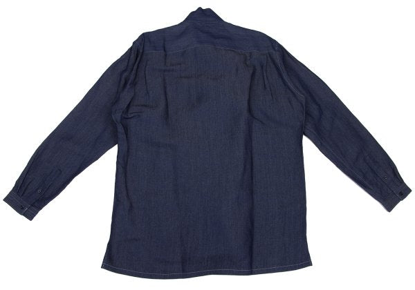 LANVIN Indigo Dye Bow-Tie Neck Long Sleeve Shirt Size 50