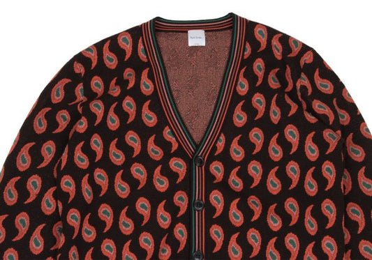 Paul Smith Paisley Jacquard Wool Silk Cardigan Red Size L