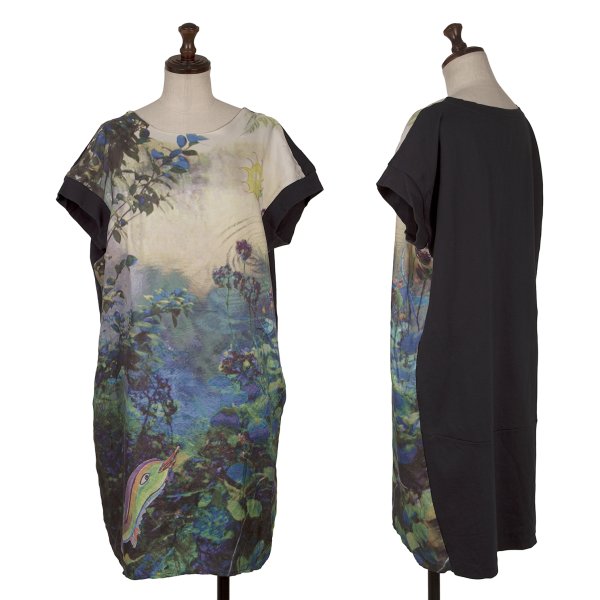 TSUMORI CHISATO Front Print Silk Cotton Navy Multi Blouse Size 2