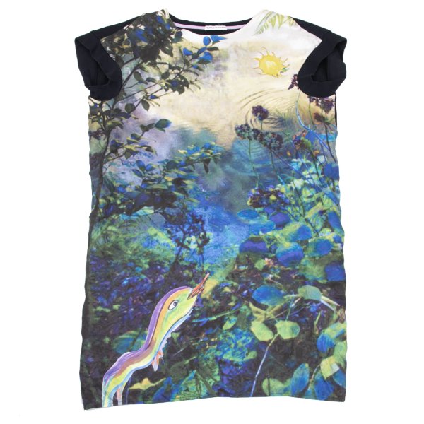 TSUMORI CHISATO Front Print Silk Cotton Navy Multi Blouse Size 2