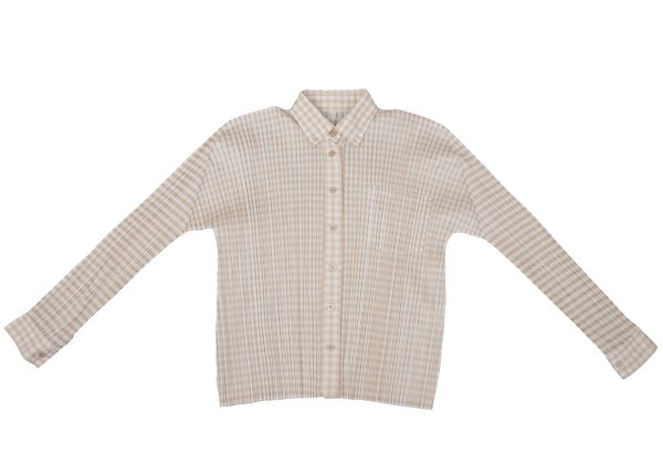 PLEATS PLEASE Gingham Button-Down Jacket Beige White Size 3
