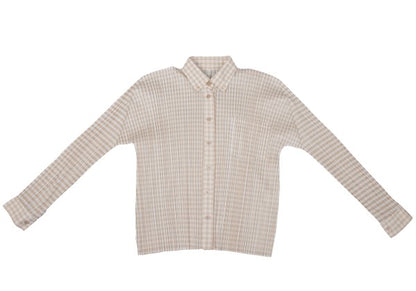 PLEATS PLEASE Gingham Button-Down Jacket Beige White Size 3