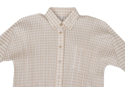 PLEATS PLEASE Gingham Button-Down Jacket Beige White Size 3