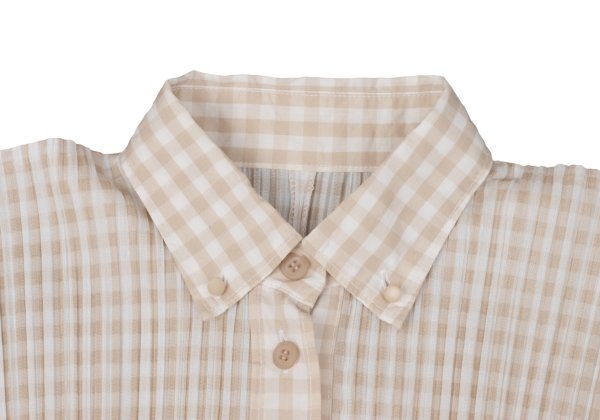 PLEATS PLEASE Gingham Button-Down Jacket Beige White Size 3
