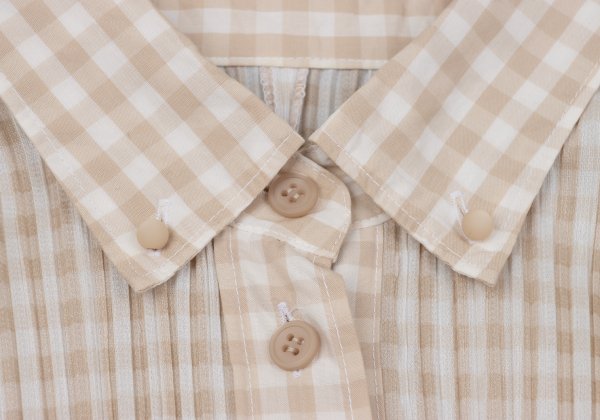 PLEATS PLEASE Gingham Button-Down Jacket Beige White Size 3