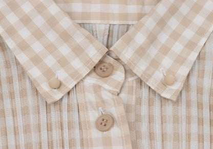 PLEATS PLEASE Gingham Button-Down Jacket Beige White Size 3
